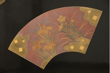 ビンテージ　輪島塗り　美しい扇の蒔絵が印象的な衝立て(仕切り、パーテーション、つい立て、ヴィンテージ)(R-057091)
