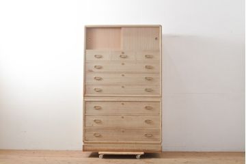 中古　国産　職人手作り　細部までこだわって作られた高級総桐箪笥(胴厚・四方丸)(桐たんす、整理タンス、衣装箪笥、バラ売り可能)(R-057093)