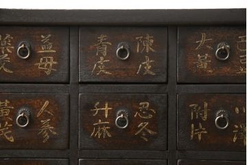和製ビンテージ　本格的なアンティーク調家具　引き出し25杯　李朝風のデザインが目を引く薬箪笥(小引き出し、チェスト、ヴィンテージ)(R-057103)
