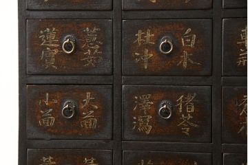 和製ビンテージ　本格的なアンティーク調家具　引き出し25杯　李朝風のデザインが目を引く薬箪笥(小引き出し、チェスト、ヴィンテージ)(R-057103)