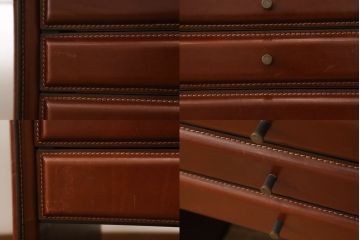 中古　美品　希少!イタリア高級家具　すべて本革張りの贅沢な作り!デスクとチェアのセット(レザー、机、椅子、イス)(R-057144)
