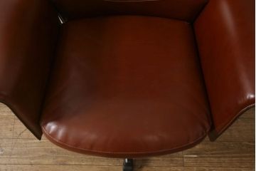 中古　美品　希少!イタリア高級家具　すべて本革張りの贅沢な作り!デスクとチェアのセット(レザー、机、椅子、イス)(R-057144)