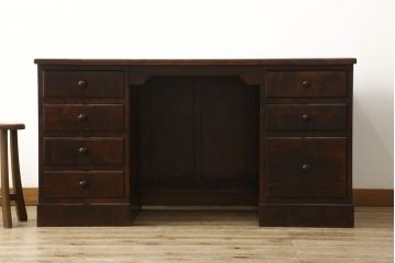 中古　美品　カバ材　北の匠　山室家具製作所　どっしりとしたデザインがステキな両袖机(両袖デスク、ワークデスク)(定価約37万円)(R-057147)