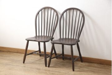 中古　美品　松本民芸家具　フープバックの背もたれがおしゃれな#72型・リーチチェア2脚セット(ダイニングチェア、ウィンザーチェア、ウインザーチェア)(R-057148)