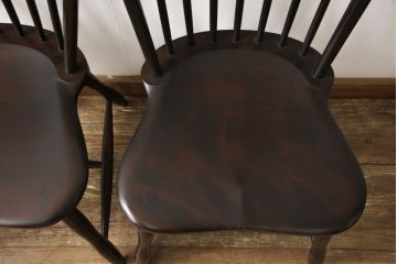 中古　美品　松本民芸家具　フープバックの背もたれがおしゃれな#72型・リーチチェア2脚セット(ダイニングチェア、ウィンザーチェア、ウインザーチェア)(R-057148)