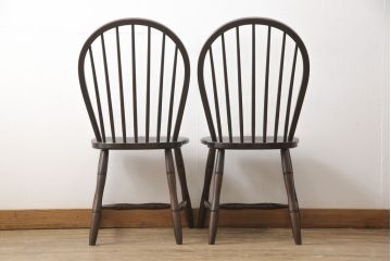 中古　美品　松本民芸家具　フープバックの背もたれがおしゃれな#72型・リーチチェア2脚セット(ダイニングチェア、ウィンザーチェア、ウインザーチェア)(R-057148)