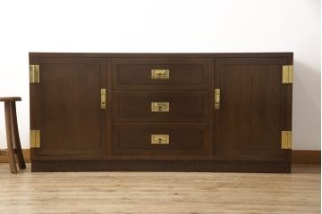 中古　美品　カリモク家具(karimoku)　domani(ドマーニ)　Morganton(モーガントン)　ヒッコリーブラウン　直線的でシンプルなデザインが目を引くサイドボード(ローボード、収納棚、引き出し、サイドキャビネット)(R-057199)
