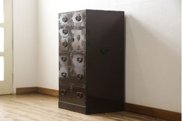 中古　美品　民芸家具　熊野洞　木地呂塗り　欅(ケヤキ)　落ち着きのある色合いと取り入れやすいサイズが魅力の仙台箪笥(整理タンス、収納箪笥、引き出し、サイドチェスト)(R-057200)