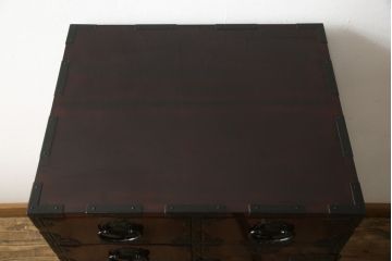 中古　美品　民芸家具　熊野洞　木地呂塗り　欅(ケヤキ)　落ち着きのある色合いと取り入れやすいサイズが魅力の仙台箪笥(整理タンス、収納箪笥、引き出し、サイドチェスト)(R-057200)