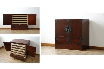 中古　美品　民芸家具　漆の綺麗な木地呂塗りが魅力　岩谷堂箪笥の着物箪笥(引き出し、衣装タンス、和箪笥)(R-057208)