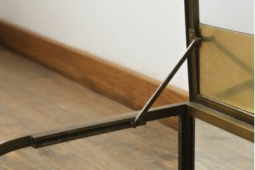 フランスアンティーク　激レアデザイン!　真鍮枠　ディスプレイにおすすめ!背面鏡張りのRガラス卓上ショーケース(ガラスケース、陳列棚、店舗什器、曲げガラス)(R-057258)