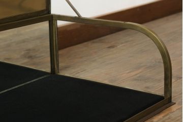 フランスアンティーク　激レアデザイン!　真鍮枠　ディスプレイにおすすめ!背面鏡張りのRガラス卓上ショーケース(ガラスケース、陳列棚、店舗什器、曲げガラス)(R-057258)