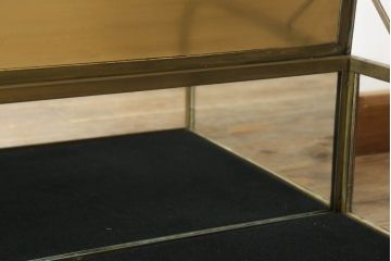 フランスアンティーク　激レアデザイン!　真鍮枠　ディスプレイにおすすめ!背面鏡張りのRガラス卓上ショーケース(ガラスケース、陳列棚、店舗什器、曲げガラス)(R-057258)