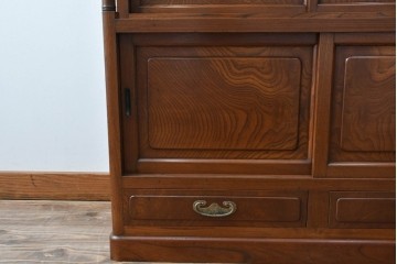 和製アンティーク　三方ケヤキ材　上手物!木の温もりを感じられる茶箪笥　(R-057293)