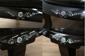 中古　民芸家具　オーバル型　豪華絢爛な螺鈿細工の座卓(定価約67万円)(ローテーブル、センターテーブル)(R-057300)