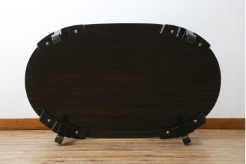 中古　民芸家具　オーバル型　豪華絢爛な螺鈿細工の座卓(定価約67万円)(ローテーブル、センターテーブル)(R-057300)