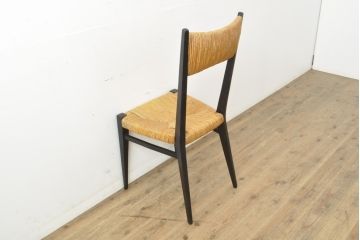 和製ビンテージ　ジャンク品　グラツキ有り　しっかりと編み込まれたラッシがポイント!スタイリッシュなラッシチェア2脚セット(椅子、イス、ヴィンテージ)(R-057305)