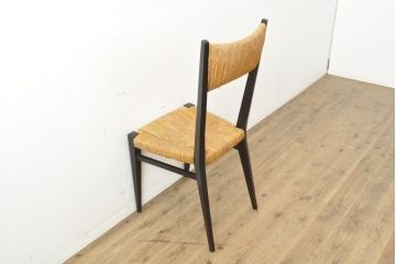 和製ビンテージ　ジャンク品　グラツキ有り　しっかりと編み込まれたラッシがポイント!スタイリッシュなラッシチェア2脚セット(椅子、イス、ヴィンテージ)(R-057307)