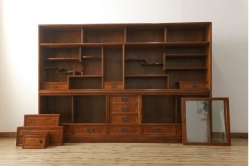 中古　前面ケヤキ材　なかなかお目にかかれない特大サイズの2段重ね茶箪笥(茶棚、食器棚、収納棚、キャビネット、戸棚)(定価約120万円)(R-057313)
