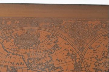 北欧ビンテージ 希少デザイン ブロンズ天板 チーク材 世界地図の図柄がお洒落なガラス天板付きセンターテーブル(ローテーブル、ヴィンテージ)(R-057321)