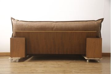 中古　美品　ロックストーン(ROCK STONE)　ウォールナット・本革　シンプルモダンなデザインが目を引く2人掛けレザーソファ(定価約54万円)(二人掛けソファ、2P)(R-057322)