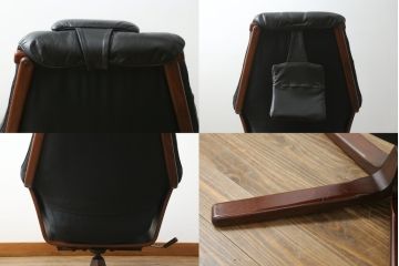 北欧ビンテージ　スウェーデン　G-Mobel社　高級感のある佇まいが魅力的な本革ラウンジチェア+オットマンのセット(一人掛けソファ、1人掛け、アームチェア、レザー、ヴィンテージ)(R-057333)
