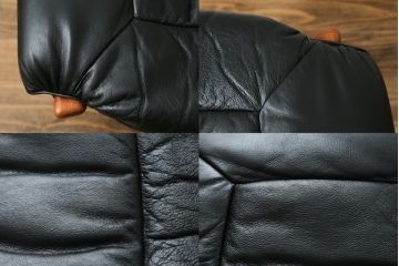 北欧ビンテージ　スウェーデン　G-Mobel社　高級感のある佇まいが魅力的な本革ラウンジチェア+オットマンのセット(一人掛けソファ、1人掛け、アームチェア、レザー、ヴィンテージ)(R-057333)