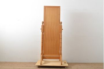 フランスビンテージ　バーチ材　木の温もりを感じられるナチュラルな雰囲気のスタンドミラー(姿見、鏡、ヴィンテージ)(R-057338)