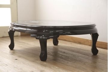 中古　民芸家具　オーバル型　豪華絢爛な螺鈿細工の座卓(定価約67万円)(ローテーブル、センターテーブル)(R-057356)