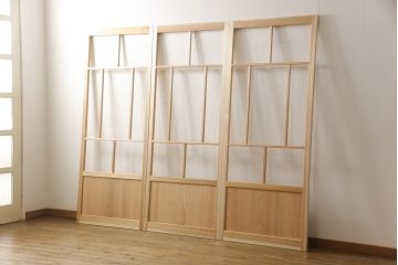 ラフジュ工房オリジナル 杉材 大正ロマン ノスタルジックな雰囲気づくりに活躍するガラス戸3枚セット(色ガラスもお入れできます)(引き戸、建具)(R-057365)