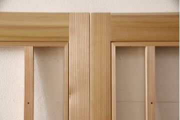 ラフジュ工房オリジナル　杉材　大正ロマン　和洋折衷なインテリアが叶うガラス戸3枚セット(色ガラスもお入れできます)(引き戸、建具)(R-057376)