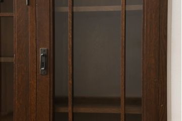 和製アンティーク　上手物　大正ロマン　ナラ材　見せる収納が楽しめる、象嵌入り本箱(ブックケース、収納棚、戸棚、飾り棚)(R-057381)