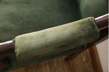 フランスアンティーク　マホガニー材　優雅な佇まいが魅力的なキャスター付きアームチェア(椅子、イス)(R-057384)