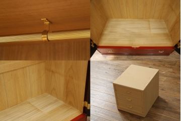 中古　最高級品　松創　秋草図　朱漆塗り　繊細な螺鈿細工が目を引く総桐箪笥(定価推定250万円以上)(ワードローブ、洋服タンス、桐たんす)(R-057397)