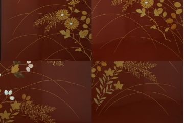 中古　最高級品　松創　秋草図　朱漆塗り　繊細な螺鈿細工が目を引く総桐箪笥(定価推定250万円以上)(ワードローブ、洋服タンス、桐たんす)(R-057397)