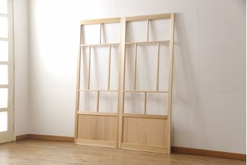 ラフジュ工房オリジナル 杉材 大正ロマン ノスタルジックな雰囲気づくりに活躍するガラス戸2枚セット(色ガラスもお入れできます)(引き戸、建具)(R-057413)