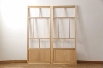 ラフジュ工房オリジナル 杉材 大正ロマン ノスタルジックな雰囲気づくりに活躍するガラス戸2枚セット(色ガラスもお入れできます)(引き戸、建具)(R-057414)