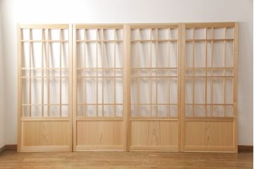 ラフジュ工房オリジナル　杉材　大正ロマン　レトロスタイルやモダンスタイルなどお好みの空間づくりにおすすめのガラス戸4枚セット(色ガラスもお入れできます)(引き戸、建具)(R-057422)