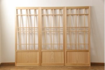 ラフジュ工房オリジナル　杉材　大正ロマン　レトロスタイルやモダンスタイルなどお好みの空間づくりにおすすめのガラス戸3枚セット(色ガラスもお入れできます)(引き戸、建具)(R-057423)
