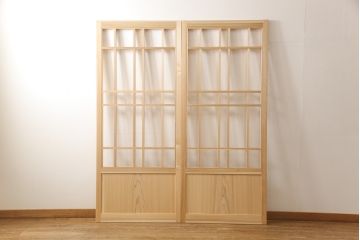 ラフジュ工房オリジナル　杉材　大正ロマン　レトロスタイルやモダンスタイルなどお好みの空間づくりにおすすめのガラス戸2枚セット(色ガラスもお入れできます)(引き戸、建具)(R-057429)