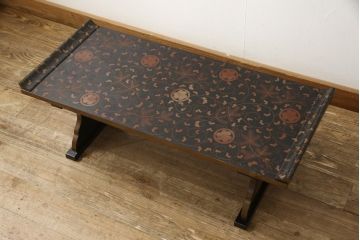 中古　輪島塗り　全体に施された蒔絵の美しい文机(ローテーブル、デスク、座机、座卓)(R-057440)