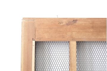 アンティーク建具　大きな金具が存在感抜群!漆の綺麗な格子蔵戸1枚(きつね格子、狐格子、格子戸、マス目、升目、引き戸、玄関戸)(R-057455)