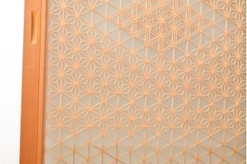 中古　美品　両面ガラス　様々な文様を楽しめる全面組子入りガラス戸2枚セット(引き戸、建具)(R-057457)
