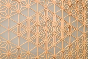 中古　美品　両面ガラス　様々な文様を楽しめる全面組子入りガラス戸2枚セット(引き戸、建具)(R-057457)