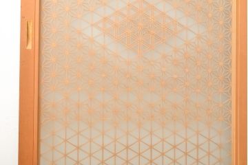 中古　美品　両面ガラス　様々な文様を楽しめる全面組子入りガラス戸2枚セット(引き戸、建具)(R-057457)