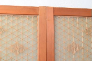 中古　美品　両面ガラス　組子細工が見事な全面組子入りガラス戸2枚セット(引き戸、建具)(R-057460)