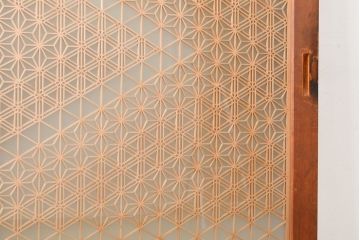 中古　美品　両面ガラス　組子細工が見事な全面組子入りガラス戸2枚セット(引き戸、建具)(R-057460)