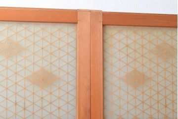 中古　美品　両面ガラス　組子細工が見事な全面組子入りガラス戸2枚セット(引き戸、建具)(R-057460)