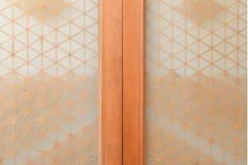中古　美品　両面ガラス　組子細工が見事な全面組子入りガラス戸2枚セット(引き戸、建具)(R-057460)