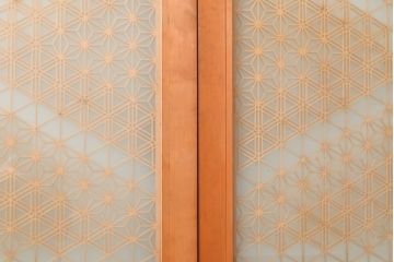 中古　美品　両面ガラス　組子細工が見事な全面組子入りガラス戸2枚セット(引き戸、建具)(R-057460)